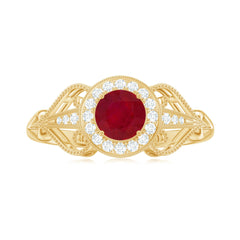 Vintage Style Ruby Engagement Ring with Diamond