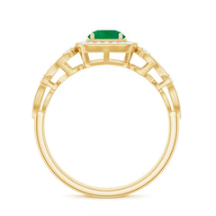 Vintage Looking Emerald Engagement Ring with Diamond Halo