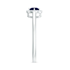 Dainty Blue Sapphire and Diamond Floating Halo Ring