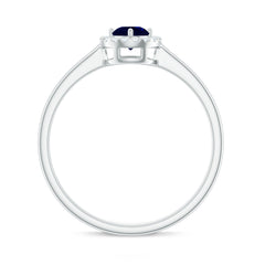 Dainty Blue Sapphire and Diamond Floating Halo Ring