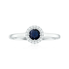 Dainty Blue Sapphire and Diamond Floating Halo Ring
