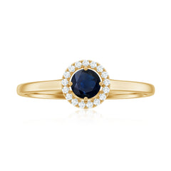Dainty Blue Sapphire and Diamond Floating Halo Ring