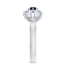 0.75 CT Blue Sapphire Flower Promise Ring with Diamond