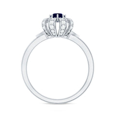0.75 CT Blue Sapphire Flower Promise Ring with Diamond