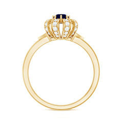 0.75 CT Blue Sapphire Flower Promise Ring with Diamond