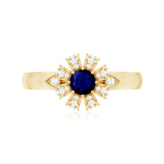 0.75 CT Blue Sapphire Flower Promise Ring with Diamond