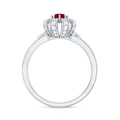 Natural Ruby Flower Engagement Ring with Diamond