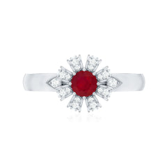 Natural Ruby Flower Engagement Ring with Diamond