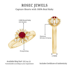 Natural Ruby Flower Engagement Ring with Diamond
