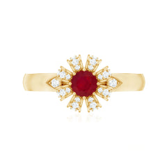 Natural Ruby Flower Engagement Ring with Diamond