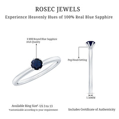 1/4 CT Solitaire Blue Sapphire Promise Ring