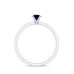 1/2 CT French Set Solitaire Blue Sapphire and Diamond Minimal Ring