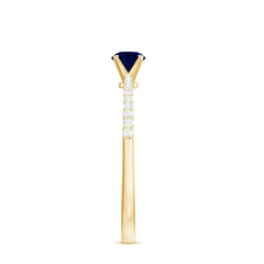 1/2 CT French Set Solitaire Blue Sapphire and Diamond Minimal Ring