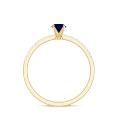 1/2 CT French Set Solitaire Blue Sapphire and Diamond Minimal Ring