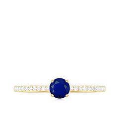 1/2 CT French Set Solitaire Blue Sapphire and Diamond Minimal Ring