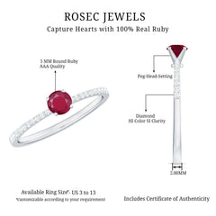 1/2 CT Round Ruby Solitaire Promise and Diamond Ring