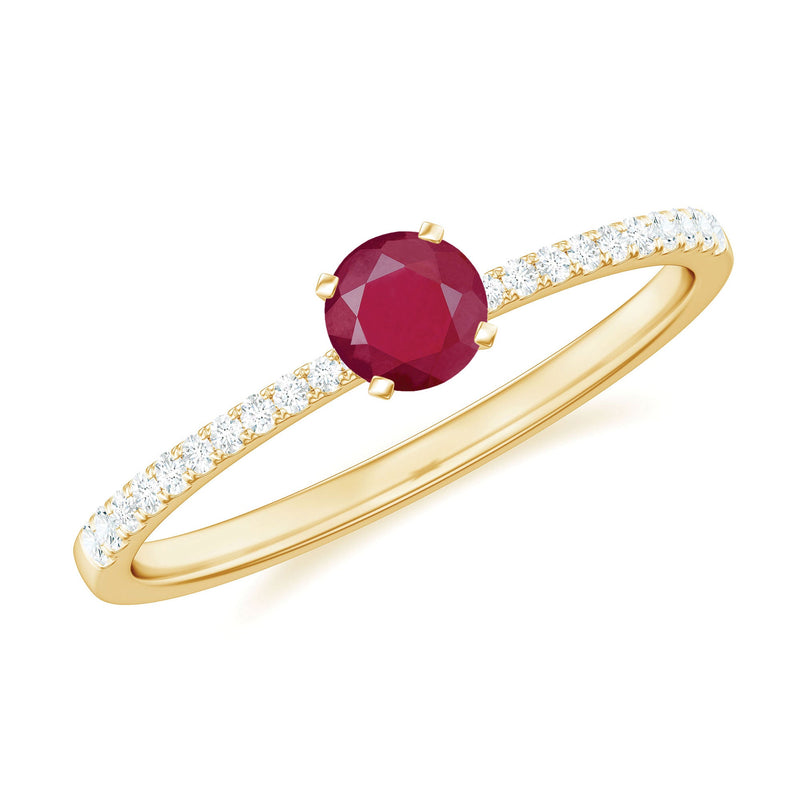 1/2 CT Round Ruby Solitaire Promise and Diamond Ring