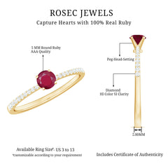 1/2 CT Round Ruby Solitaire Promise and Diamond Ring