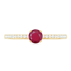 1/2 CT Round Ruby Solitaire Promise and Diamond Ring