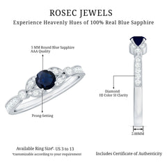 3/4 CT Vintage Inspired Blue Sapphire and Diamond Engagement Ring with Milgrain Details