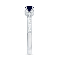 3/4 CT Vintage Inspired Blue Sapphire and Diamond Engagement Ring with Milgrain Details