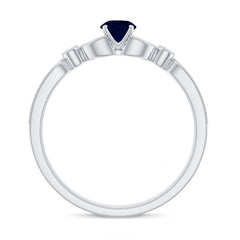 3/4 CT Vintage Inspired Blue Sapphire and Diamond Engagement Ring with Milgrain Details