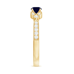 3/4 CT Vintage Inspired Blue Sapphire and Diamond Engagement Ring with Milgrain Details