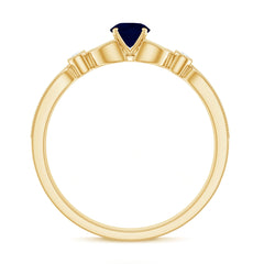 3/4 CT Vintage Inspired Blue Sapphire and Diamond Engagement Ring with Milgrain Details