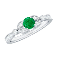 Natural Emerald Vintage Inspired Engagement Ring with Diamond