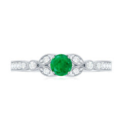 Natural Emerald Vintage Inspired Engagement Ring with Diamond