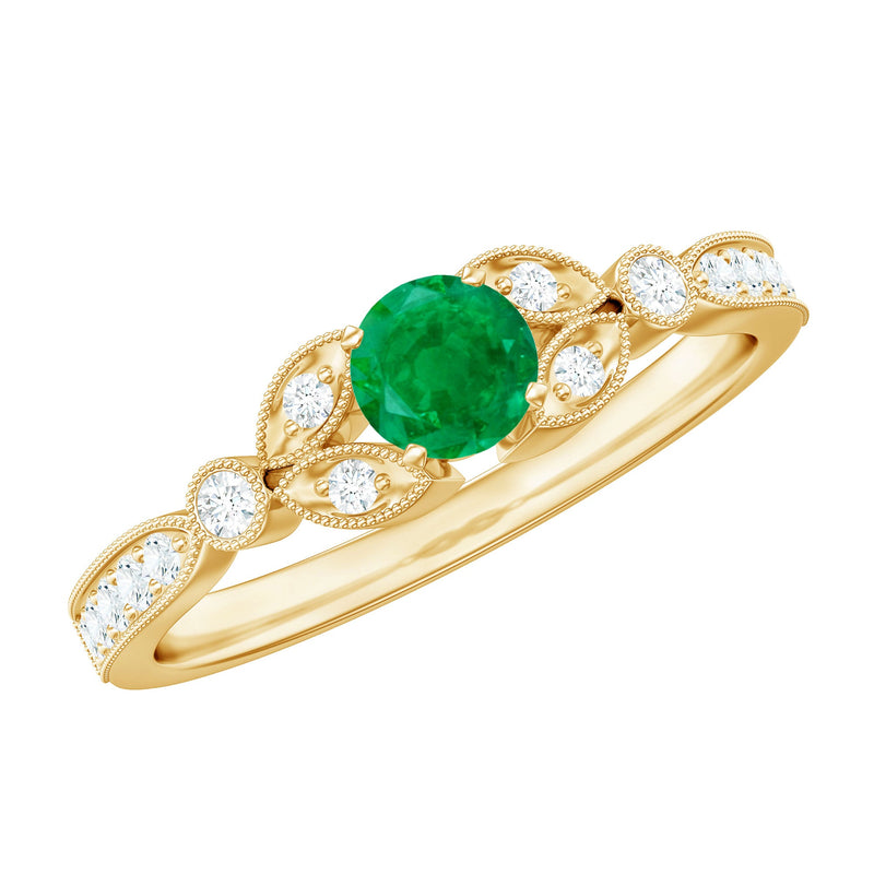 Natural Emerald Vintage Inspired Engagement Ring with Diamond