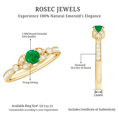 Natural Emerald Vintage Inspired Engagement Ring with Diamond