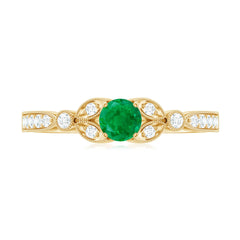 Natural Emerald Vintage Inspired Engagement Ring with Diamond