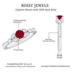 Vintage Inspired Ruby and Diamond Engagement Ring with Milgrain Details