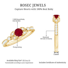 Vintage Inspired Ruby and Diamond Engagement Ring with Milgrain Details