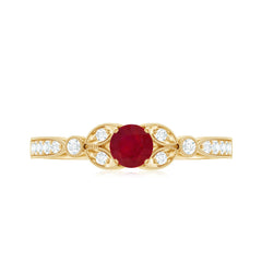 Vintage Inspired Ruby and Diamond Engagement Ring with Milgrain Details
