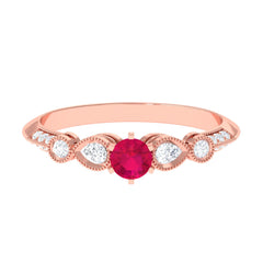 Genuine Ruby Vintage Inspired Engagement Ring with Diamond
