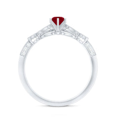 Genuine Ruby Vintage Inspired Engagement Ring with Diamond