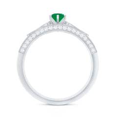 Vintage Inspired Emerald Wedding Bridal Ring Set with Diamond