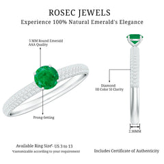 Classic Emerald Solitaire Engagement Ring with Real Diamond Side Stones