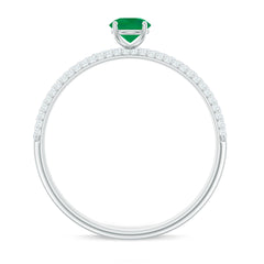 Classic Emerald Solitaire Engagement Ring with Real Diamond Side Stones