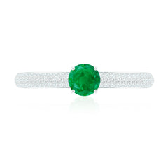 Classic Emerald Solitaire Engagement Ring with Real Diamond Side Stones