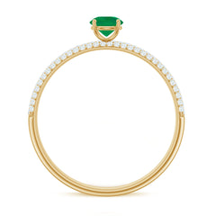 Classic Emerald Solitaire Engagement Ring with Real Diamond Side Stones