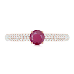 Natural Ruby Solitaire Ring with Diamond Side Stones