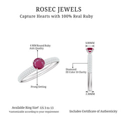 Natural Ruby Solitaire Ring with Diamond Side Stones