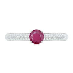 Natural Ruby Solitaire Ring with Diamond Side Stones