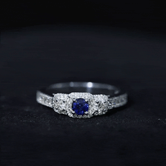 1 CT Vintage Inspired Blue Sapphire Engagement Ring with Diamond