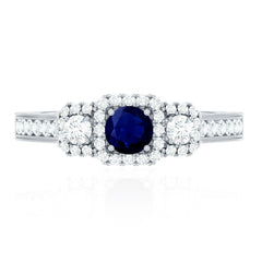 1 CT Vintage Inspired Blue Sapphire Engagement Ring with Diamond