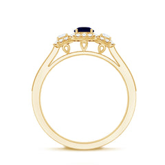 1 CT Vintage Inspired Blue Sapphire Engagement Ring with Diamond