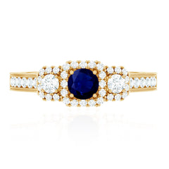 1 CT Vintage Inspired Blue Sapphire Engagement Ring with Diamond